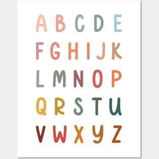 Alphabet Letters in Muted Boho Rainbow Colors for Kids Posters and Art